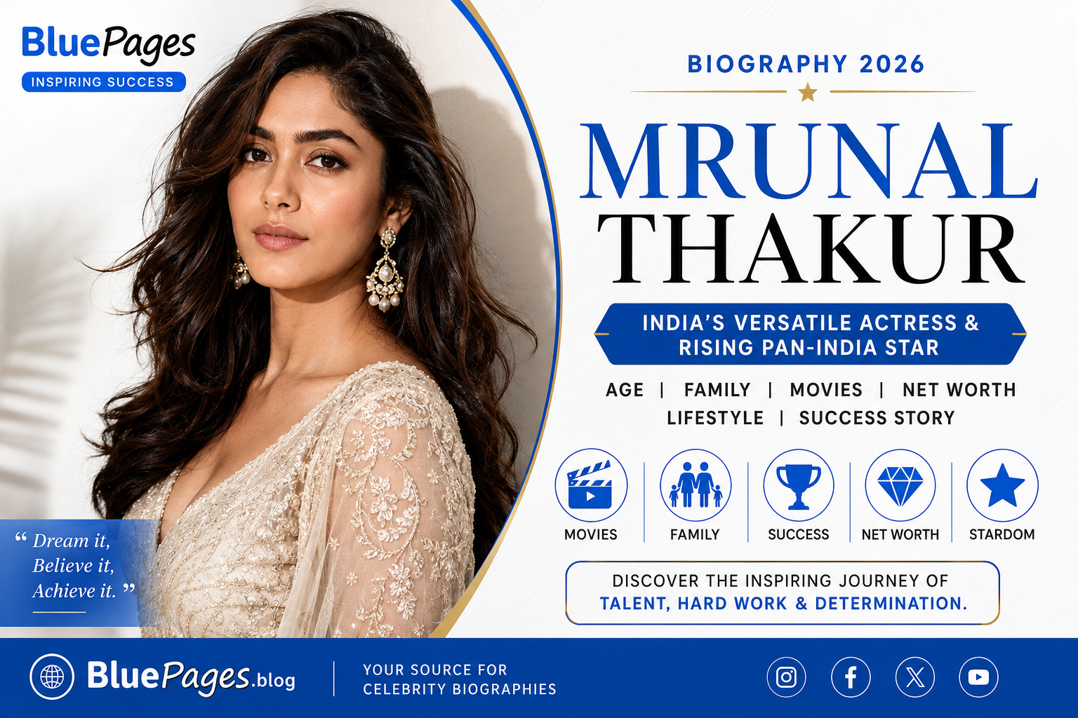 Mrunal Thakur Biography: Age, Family, Movies, Net Worth & Success Story (2026) | BluePages