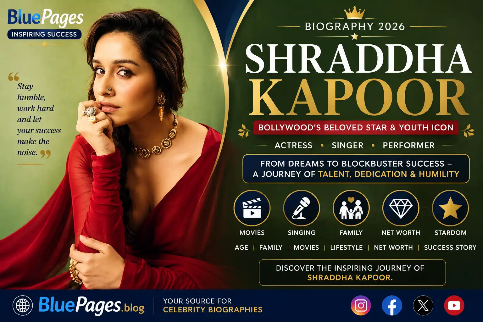 Shraddha Kapoor Biography: Age, Family, Movies, Net Worth & Success Story (2026) | BluePages